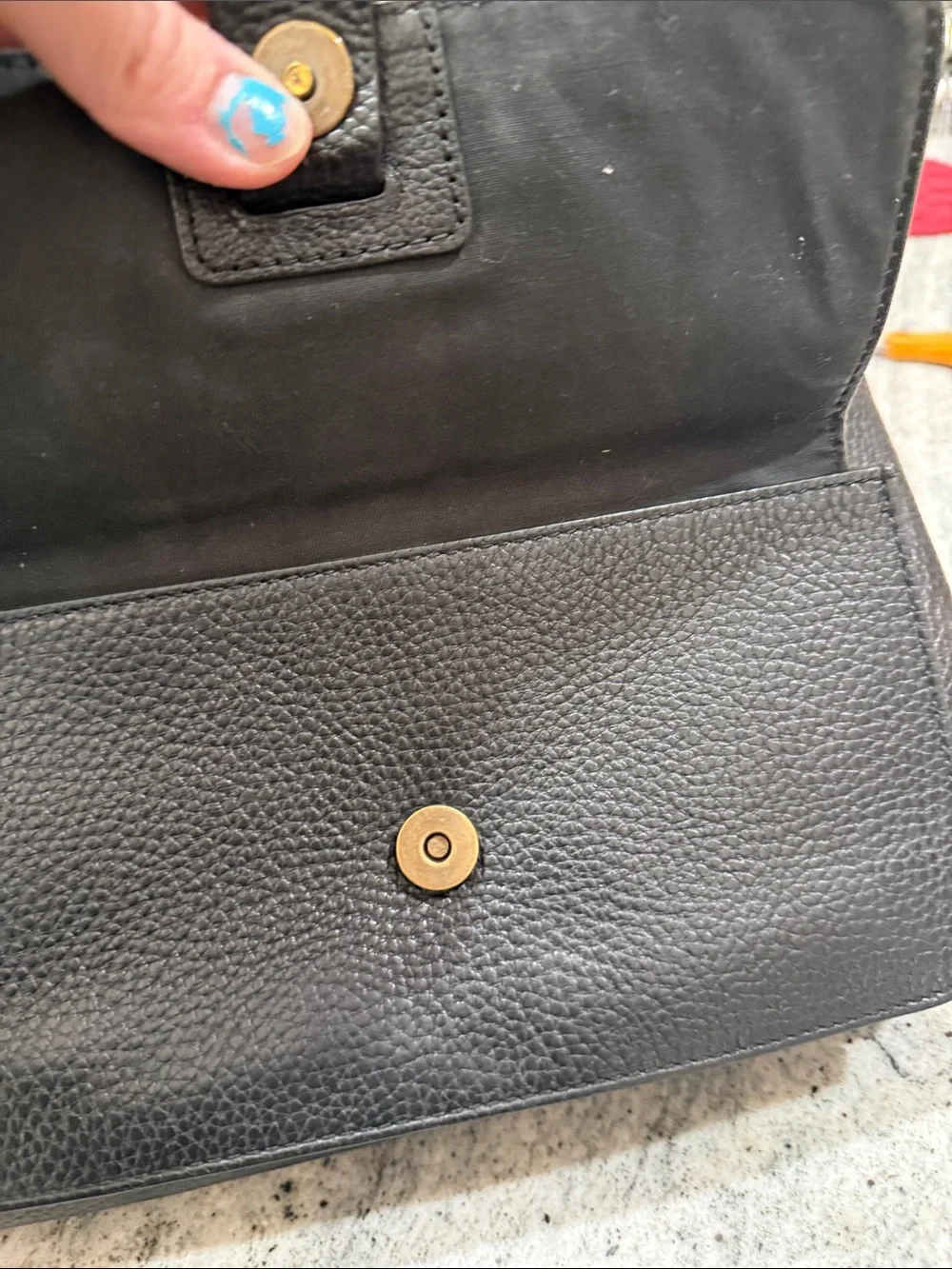 Vintage Fossil Black Leather Messenger Bag with Gold Hardware